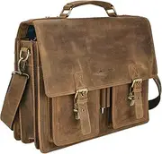 [Marc Peter] Amsterdam Tan Hunter Briefcase Leather XL Teacher bag with Laptop compartment | 15.6 inch Leather Bag, Tan Hunter, Briefcase