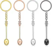 [Yamibobo] 4 PCS Mini Spoon Keychain, Metal Coke Spoon Mini Crown Spoon, Mini Spatula Little Spoon Small Spoon Spice Spoon Pendant Necklace Key Ring Fill Small Bottle Salt Key Ring