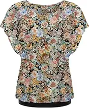 [Hotouch] Blouses Women's Chiffon Batwing Batwing Tunic T-Shirt Top Short Sleeve Blouse Shirt Summer Casual Shirt
