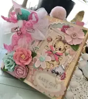 ** Handmade Baby Girl Scrapbook paper bag Mini Album.