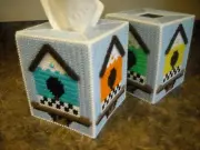 One TISSUE BOX COVER - BIRD HOUSES - Plastic Canvas