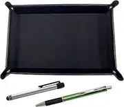 TRASB-ALST-WZ2067BP-G Japanese Grain Cowhide Leather Pen Tray Black Metal Touch Stick Silver Metal & Pitch Grip Ballpoint Pen Set Green