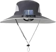 [Generic] Upf 50+ Big Wide Brim Solar Fan Outdoor Fishing Hat With 2 Solar Fan,Fan Hats for Men,UV protection Sun Bucket Hat Caps,Waterproof Breathable Fishing Hats for Outdoor camp,hiking (Dark Gray)