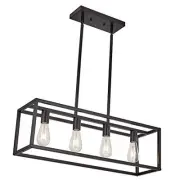 Farmhouse Rectangle Chandeliers for Dining Rooms, Modern Linear Black-3344