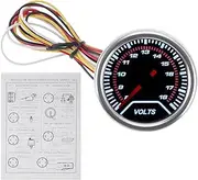 X AUTOHAUX 2" 52mm DC 12V Voltage Gauge White Light Analog Voltmeter Gauge 8-18V Universal Car Voltage Meter Silver Tone Black White