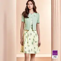 在飛比找Yahoo奇摩購物中心優惠-ILEY伊蕾 氣質緹花印花假兩件式洋裝(淺綠色；M-XL)1
