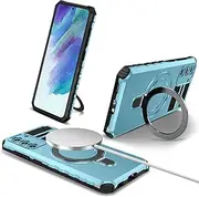 Case Compatible with Samsung Galaxy S21 FE,Compatible with Magsafe with Stand, Magnetic Holder,Heavy Duty Shock Absorption Full Body Protective Case TPU Rubber and Hard PC Phone Case Cover (Color : S