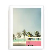 Artey | Surf Bus Pink - Framed Print - White Frame - 55 x 70cm