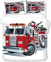CTQTZ Fire Engine Bed Linen Set for Children 135 x 200 cm Fire Engine Car Children's Bed Linen Duvet Cover and Pillowcase 80 x 80 cm Cartoon Red Fire Brigade Duvet Cover with 1 Pillowcase