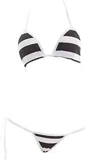 [SNOMYRS] Women's Kawaii Lingerie Sexy Anime Skimpy Halter Strap Micro Bikini Set Striped Panties Cute Japanese Bra Microbikini, Black, Die Einheitsgröße