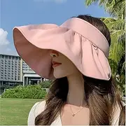 [Ling88] Women Foldable Sun Hat Quick Dry Sun Hat Women's Summer Anti-Ultraviolet Beach Riding Empty Top Big Brim Face-Covering Shell Sun Hat Outdoor Hiking Gardening Hat,Pink