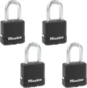 Master Lock Black Outdoor Key Lock, Weather Resistant Padlock, 4 Pack