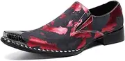 [Generic] Oxford for Men Work Shoes Slip On StyleGenuine Leather Block Heel Retro Iron Pointed Toe Embossed Casual Business