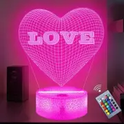LOVE 3D Illusion Lamp, Dimmable 16 Colors Changing Touch Switch Bedroom