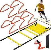 Speed and Agility Training Equipment,6M Agility Ladder Set with 5 Adjustable Agility Hurdles,Speed Training Agility Hurdles for Athletes Soccer Training Equipment Set for Kids Youth Adults
