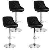 Set of 4 Diamond Style Bar Stools PU Leather - Black