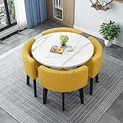 Modern Round Dining Table Set with 4 Chairs Wooden Kitchen Table Set for 4 Square Conference and Reception Table Ideal for Living Room or Dining Room 31.5in Square Table Top