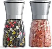 Ebaco Salt and Pepper Grinder Set - Refillable Grinder Adjustable Coarseness of Pepper Salt Spice Stainless Steel Mills Glass 6oz（2 Pack）