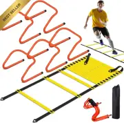 6M Agility Ladder Set, 5 Adjustable Hurdles, Speed Training Equipment, Soccer