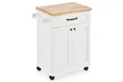 Costway Rolling Kitchen Island Sturdy Kitchen Cart Serving Trolley w/4-Position Adjustable Shelf White