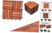 10 Pcs Interlocking Deck Tiles 12"x12", Waterproof Patio Floor Teak-16 Slats