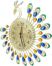 Wall Clock, Non Ticking Clock, Peacock Shape Iron Clock Silent Clock for Bedroom Living Room
