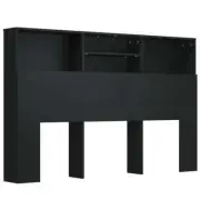 Wooden Headboard Cabinet Bed Storage Shelf Rack Head Bedhead Black Queen 160cm