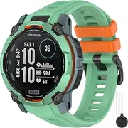 Miimall Sport Band for Garmin Instinct 3 50mm, Waterproof, 26mm Soft Silicone Replacement Strap Adjustable Band Bracelet for Garmin Instinct 3 SOLAR/AMOLED for Men Women, Green, Green, For Garmin