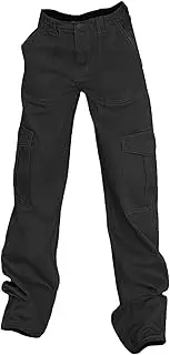 AMITH Women's Hiking Cargo Pants - Outdoor Athletic Pants,Straight Wide Leg Waterproof with 6 Pockets Quick Dry Stretchy High Waist Cargo Pants Women for Camping Climbing Golf Black