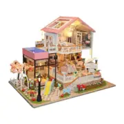 Modern Pink DIY Wood LED Light Garden Miniature Dollhouse Dust Cover Music Box