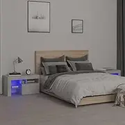 Bedside Cabinets 2 pcs with LED Lights Concrete Grey 70x36.5x40 cm Bedroom Storage