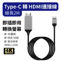 在飛比找Yahoo奇摩購物中心優惠-轉接線 TYPE-C 轉 HDMI 連接線 2米 螢幕線 螢