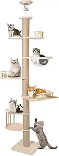 Advwin Floor to Ceiling Cat Tree Tall Cat Tower, Adjustable Height (230-275cm), 6 Tiers Cat Scratching Post Natural Sisal Rope Cat Tree Cat Modern Activity Tree for Indoor Cats