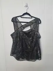 CUE size 14 new black sequins keyhole cap sleeve chiffon blouse cocktail