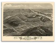 Bird's Eye View 1869 McGregor Iowa Vintage Style City Map - 18x24