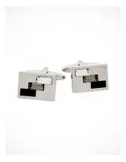 [Cudworth] Rhodium Plated Crystal-Jet and Smoked Topaz Cufflinks in Silver