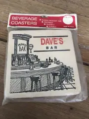 Vintage Set of 6 NOS Drink Coasters Dave’s Bar. 4x4 Prop