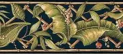 Wallpaper Border Kathy Ireland Navy BLUE Background Palm Leaves Bamboo Lattice