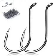 FishTrip Octopus Hooks Fishing Saltwater - 100pcs/50pcs Offset Beak Fish Hooks/Closed Eye/Barded/Black for Fishing Rigs Bass Catfish