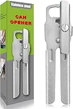 Can Opener Heavy Duty Stainless Steel Manual Can Opener Oversized Easy Turn Knob Sharp Cutting Wheel Good Grips with Built-in Bottle Opener