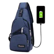 Multi Function Canvas Chest Bag With Usb Charging Outdoor Sports Shoulder Bag For Men / Women / Students