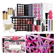 Full Professional Makeup Kit,Travel Makeup Kit with Cosmetic Bag - Includes Concealer Palette, Eyebrow Cream, Mascara, Powder Puff