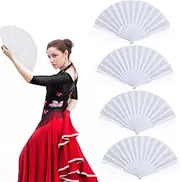 Wzenclave 4Pcs Folding Hand Fan, Solid Color Flat Fan, Craft Fan, Team Performance Prop, Classical Square Dance Folding Fan, for Dancing, Party, Wedding Gifts, DIY Decoration, Home Decorations