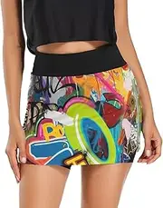 [RPLIFE] Magic School Exercise Skort, Ladies Tennis Skirts with Shorts，Womens Fashion, Colorful Graffiti, Small