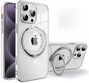 Jarttarn Clear Case for iPhone 16 Pro Max (2024),Ultra-Thin Phone Case with LD Electroplated Adjustable Stand,Compatible with Wireless Charging,Anti-Fall Protective Back Cover (Silver)