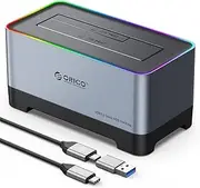 ORICO Aluminum Alloy RGB External Hard Drive Docking Station USB 3.2 to SATA 2.5 or 3.5in HDD SSD Dock up to 18TB with UASP [Support Both Type C and Type A Port ] (5818C3)