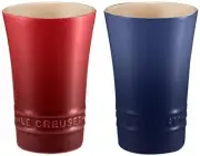 LE CREUSET Tumbler Set Cherry Red Cobalt Blue 170ml Stoneware with Box NEW