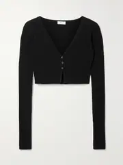 [A.L.C.] A.L.C. - Hallie Cropped Ribbed-knit Cardigan - Black - small small Black