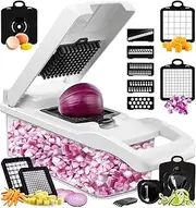 Ecolya Vegetable Chopper and Slicer 19 in 1, Food Chopper with Container, Onion Chopper Dicer, Veggie Spiralizer Cutter, Mandoline Slicer, 10 Blades, White