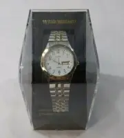 Embassy Watch Stretch Band Day Date Goldtone Silvertone